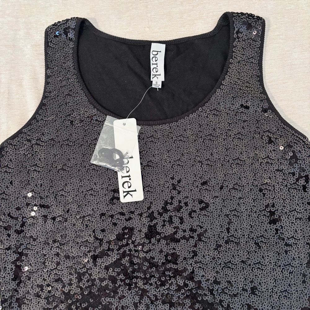 NWT Berek Sequin Stretch Tank Black Size Small